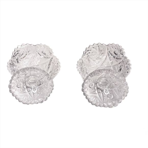 Cut / Pressed Clear Glass Vintage Pedestal Candy Dish SET OF 2 - Picture 3 of 6